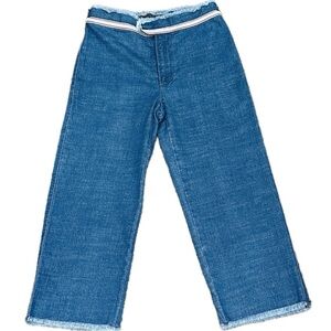 👖🌎 WOMYN‎ New York Wide Leg Cropped Denim Jeans | Raw Hem Capris Sz 6 USA